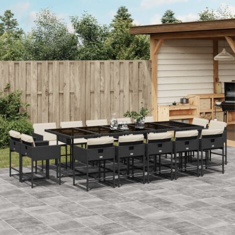 Vidaxl – Ensemble à manger de jardin 15 pcs – Résine tressée noire – Table 275x106x73 cm – Chaises pliantes avec coussins amovibles