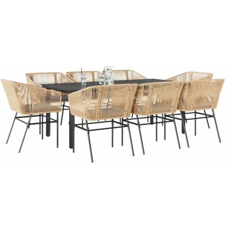Vidaxl – Ensemble à manger jardin 9 pièces – Table 200x100cm en verre trempé – 8 chaises en poly rotin avec coussins gris clair – Résistant aux intempéries (1/5)
