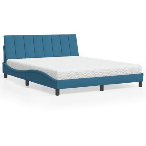 Lit avec matelas Hanko bleu 160x200 cm velours vidaXL (1/5)