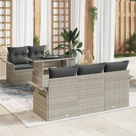 Ensemble de canapé de jardin 6 pcs Gris clair Poly Rattan vidaXL (1/5)