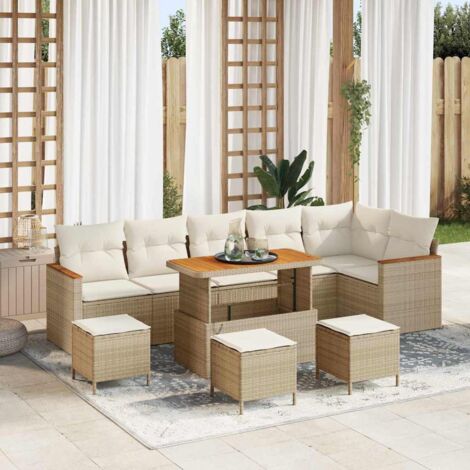 Ensemble de canapé de jardin avec coussin Beige Poly rotin vidaXL (1/5)