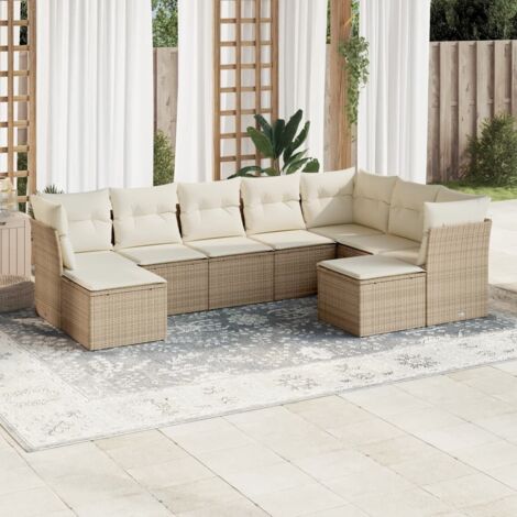 Salon de jardin avec coussins 9 pcs beige résine tressée vidaXL (1/3)