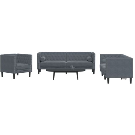 Ensemble de canapé Chesterfield et traversins 3 pcs gris foncé vidaXL