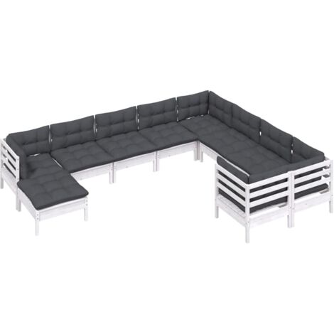 Salon de jardin 10 pcs avec coussins blanc bois de pin vidaXL (1/5)