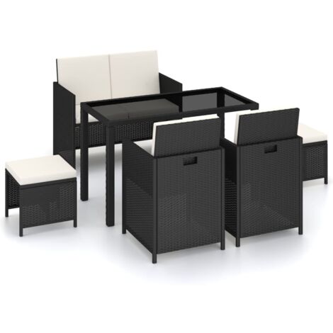 Vidaxl – Salon de jardin 6 pcs avec coussins – Résine tressée noire – Cadre en acier léger – Coussins hydrofuges – Dimensions table 123x60x74cm (1/10)