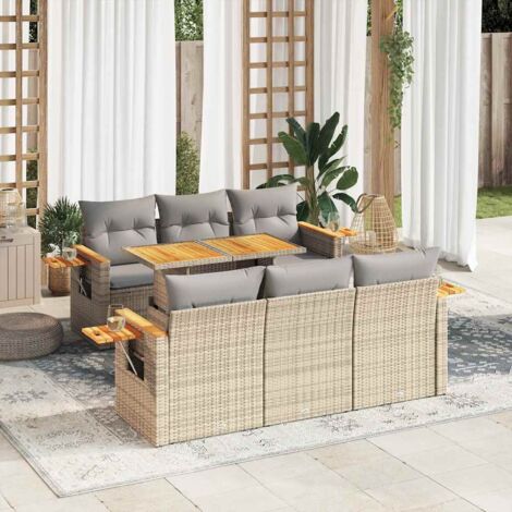 Salon de jardin avec coussins 7 pcs beige résine tressée acacia vidaXL (1/5)