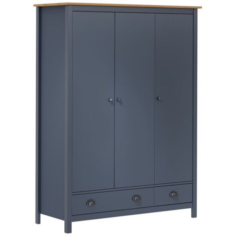 Garde-robe à 3 portes Hill Gris 127x50x170 cm Pin solide vidaXL
