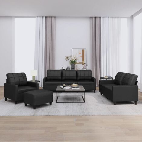 Vidaxl – Ensemble de canapés 4 pcs avec coussins – Similicuir noir durable – Structure en métal et contreplaqué – Confort optimal pour salon