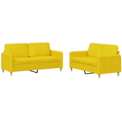 Ensemble de canapés 2 pcs avec coussins Jaune clair Tissu vidaXL (1/5)