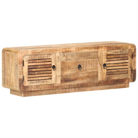Vidaxl – Meuble TV en bois de manguier brut 120x30x40 cm – Finition naturelle – 2 portes et 1 tiroir – Style vintage (1/6)