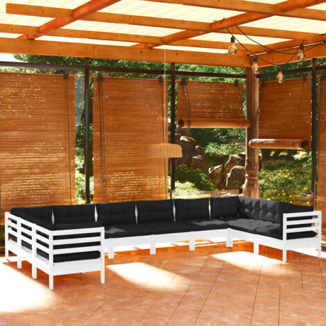 Salon de jardin 10 pcs avec coussins blanc bois de pin vidaXL (1/5)