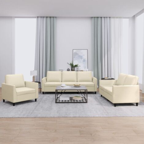 Vidaxl – Ensemble de canapés 3 pcs crème similicuir – 1 fauteuil, 1 canapé 2 places, 1 canapé 3 places – Coussins inclus – Confort optimal (1/5)
