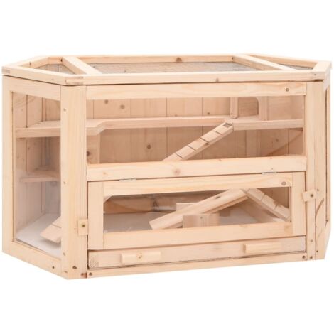 Vidaxl – Cage à hamster 80x40x43 cm – Bois massif de sapin non traité – Accès facile avec porte avant – Ventilation optimale par treillis métallique
