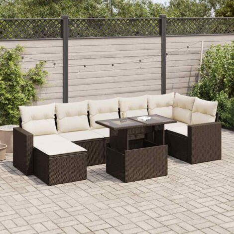 Salon de jardin 8 pcs avec coussins marron résine tressée vidaXL (1/5)