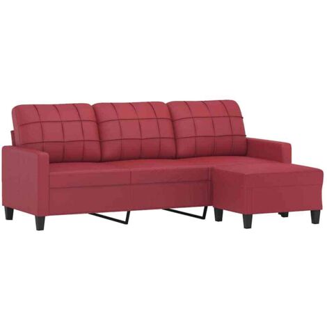 Canapé à 3 places repose-pieds Rouge bordeaux 180 cm Similicuir vidaXL