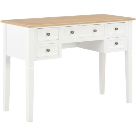 Vidaxl – Bureau droit blanc 109,5 x 45 x 77,5 cm – MDF et bois de pin – 5 tiroirs pour rangement – Design simple et intemporel