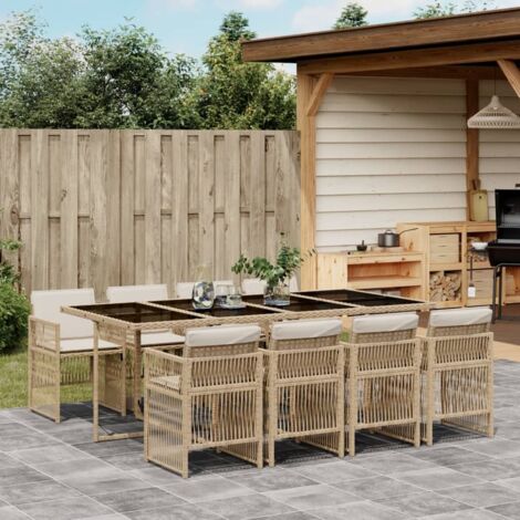 Ensemble à manger de jardin et coussins 9 pcs beige Poly rotin vidaXL