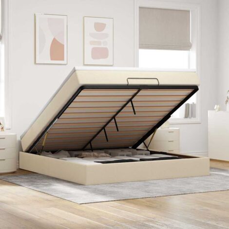 Cadre de lit ottoman avec matelas crème 180x200 cm tissu vidaXL (1/5)