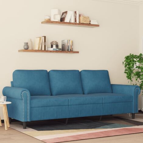 Vidaxl – Canapé droit 3 places bleu 180 cm en velours – Cadre métal robuste – Confort optimal avec rembourrage épais – Design moderne