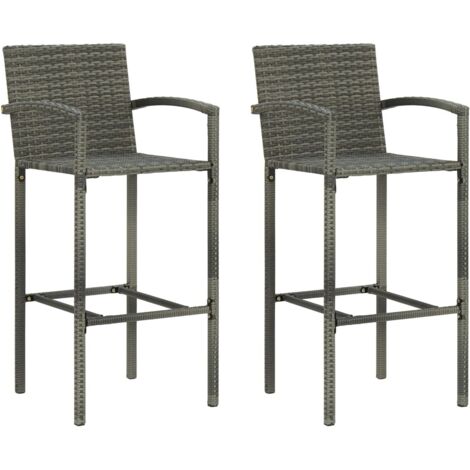 Vidaxl – Lot de 2 tabourets de bar en résine tressée gris – Hauteur d'assise 80 cm – Cadre acier enduit de poudre – Pour extérieur et intérieur