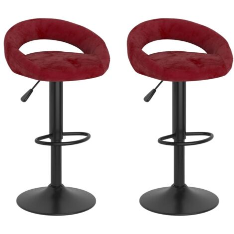 Vidaxl – Lot de 2 tabourets de bar rouge bordeaux en velours – Hauteur réglable 75-97 cm – Pivotant 360° – Structure acier robuste (1/5)