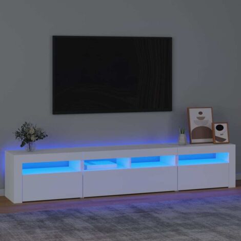 Vidaxl – Meuble TV blanc 210x35x40 cm – Éclairage LED RVB – Bois d'ingénierie résistant et imperméable – Grand espace de rangement