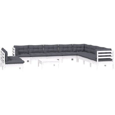 Salon de jardin 11 pcs avec coussins blanc bois de pin solide vidaXL (1/5)
