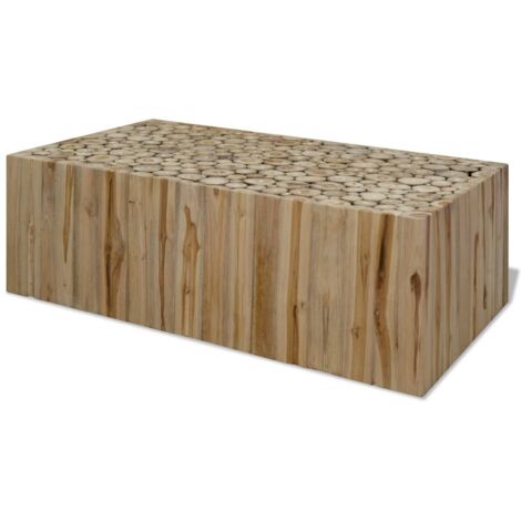Vidaxl – Table basse en teck véritable 90x50x30 cm – Design unique imitant une pile de bûches – Robuste et stable – Aucun assemblage requis