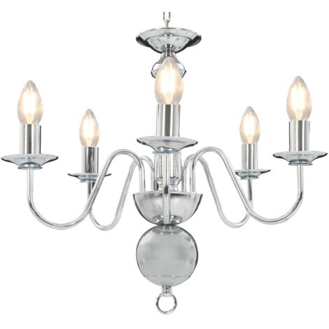 Vidaxl – Lustre argenté 5 ampoules E14 – Métal – Dimensions 50 x 45 cm – Ampoules non incluses – Design classique pour salle à manger et salon