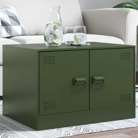 Vidaxl – Table basse fixe vert olive 67x50x44 cm – Acier laminé à froid – Capacité de charge 75 kg – Avec 2 portes et poignées en métal (1/5)