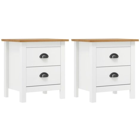 Vidaxl – Table de chevet moderne 2 tiroirs – Bois de pin massif blanc 46x35x49,5 cm – Poignées de tasse – Assemblage simple