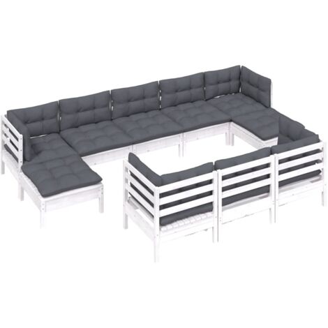 Salon de jardin 10 pcs avec coussins blanc bois de pin massif vidaXL (1/5)