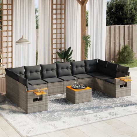 Salon de jardin 11 pcs avec coussins gris résine tressée vidaXL (1/3)