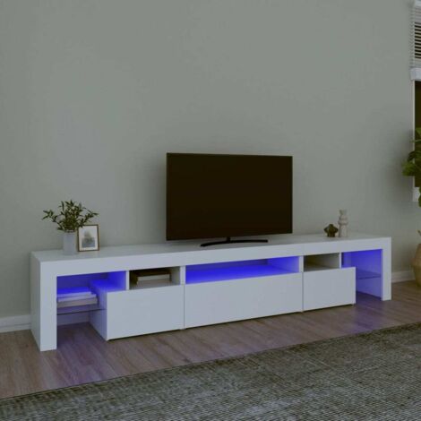 Vidaxl – Meuble TV blanc 215x36,5x40 cm – Bois d'ingénierie – Lumières LED RVB intégrées – Grand espace de rangement