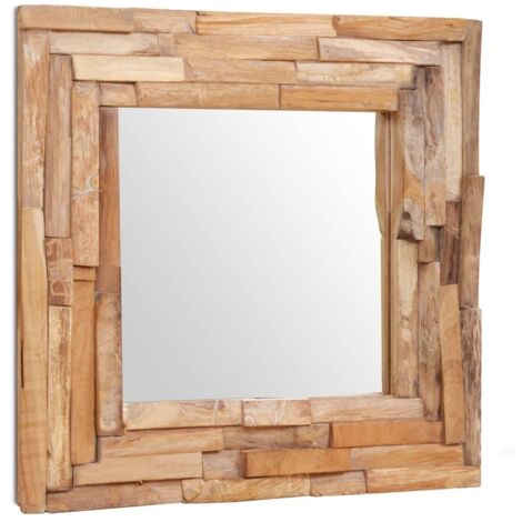 Vidaxl – Miroir décoratif en teck 60x60 cm carré – Fabrication artisanale – Cadre unique en bois – Pour salle de bain ou salon