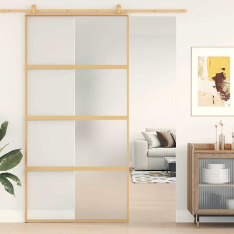 Vidaxl – Porte coulissante dorée 102,5x205 cm – Verre ESG dépoli – Aluminium robuste – Coulissement silencieux – Design moderne