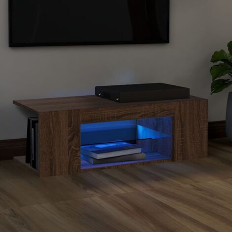 Vidaxl – Meuble TV chêne marron 90x39x30 cm – Bois d'ingénierie – Lumières LED RVB intégrées – Design moderne et élégant