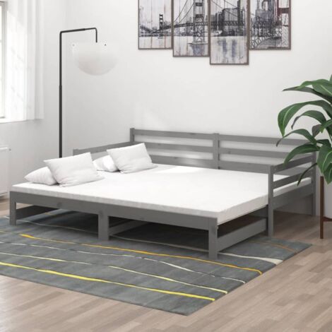Vidaxl – Lit coulissant gris 90x200 cm – Structure en pin massif – Transformable en canapé – Hauteur de couchage 21 cm (1/5)
