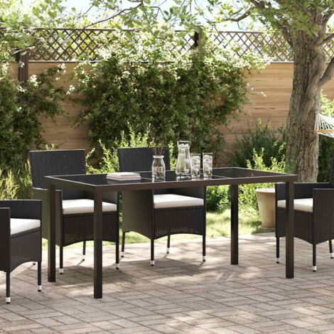 Vidaxl – Table de jardin en métal noir 160 x 80 x 73 cm – Plateau en verre trempé – Stabilité renforcée – Design moderne (1/5)