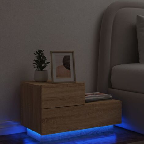 Vidaxl – Table de chevet chêne sonoma 70x36x40,5 cm – Bois d'ingénierie résistant à l'humidité – Éclairage LED RVB avec connecteur USB