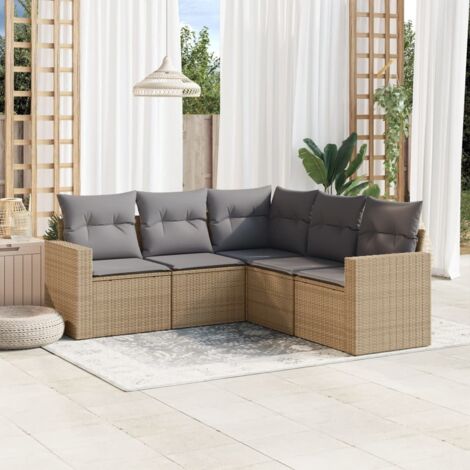 Salon de jardin avec coussins 5 pcs beige résine tressée vidaXL (1/3)