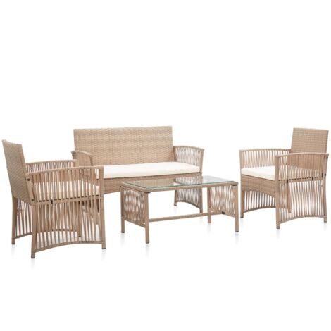 Vidaxl – Salon de jardin 4 pcs avec coussins – Résine tressée beige – Cadre en acier enduit de poudre – Dimensions table 80x45x40 cm