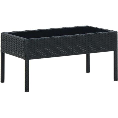 Vidaxl – Table de jardin en poly rotin noir 75x40x37 cm – Cadre en acier robuste – Dessus en verre trempé – Résistante aux intempéries