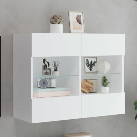Meuble TV mural avec lumières LED blanc 78,5x30x60,5 cm vidaXL (1/7)