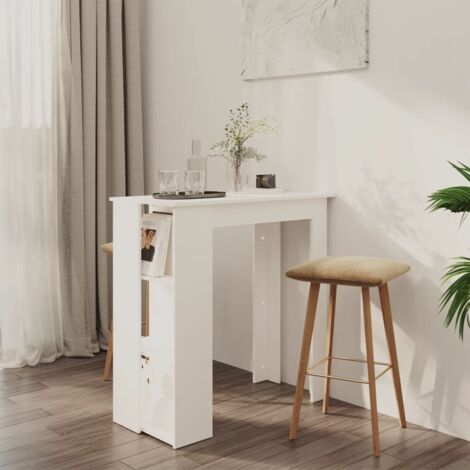 Vidaxl – Table de bar avec étagère blanche 102x50x103,5 cm – Aggloméré durable – 3 étagères de rangement – Design moderne pour petits espaces