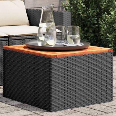Vidaxl – Table de jardin noire 55 x 55 x 37 cm – Rotin synthétique et bois d'acacia – Cadre en acier thermolaqué – Pour extérieur durable (1/6)