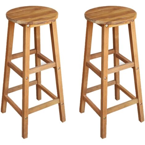 Vidaxl – Lot de 2 tabourets de bar en bois d'acacia massif – Hauteur 76 cm – Repose-pieds pour confort – Assemblage facile pour intérieur et extérieur