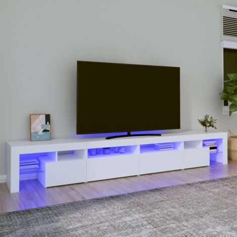 Vidaxl – Meuble TV blanc avec lumières LED – Bois d'ingénierie – Dimensions 260x36,5x40 cm – Résistant à l'humidité – Espace de rangement optimisé