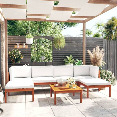 Vidaxl – Salon de jardin 7 pcs en bois d'acacia massif – Coussins crème – Table 63x63cm – Canapés d'angle et centraux inclus