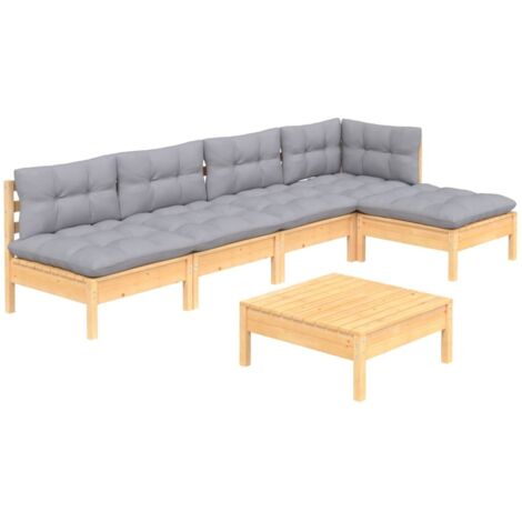 vidaXL 6 Piece Garden Lounge Set with Grey Cushions Pinewood (1/5)
